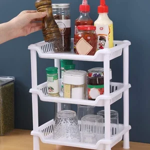 1pc Plastic Kitchen Storage Rack, 3 Layer Storage Rack For Kitchen White