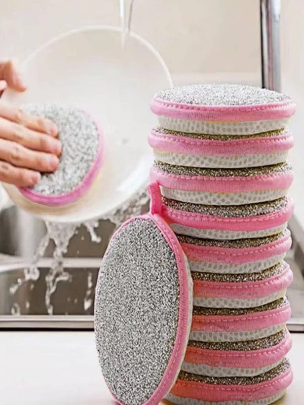 5pcs Double-Sided Cleaning Sponge,Kitchen,Bathroom,Home,Household Suppliers Pink