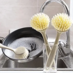 2pcs/4pcs Kitchen Cleaning Brushes Set, Long Handle For Dish, Pot, Chopping Board Scrubbing, Non-Stick, Plastic Material With Hanging Design For Stovetop Cleaning Yellow