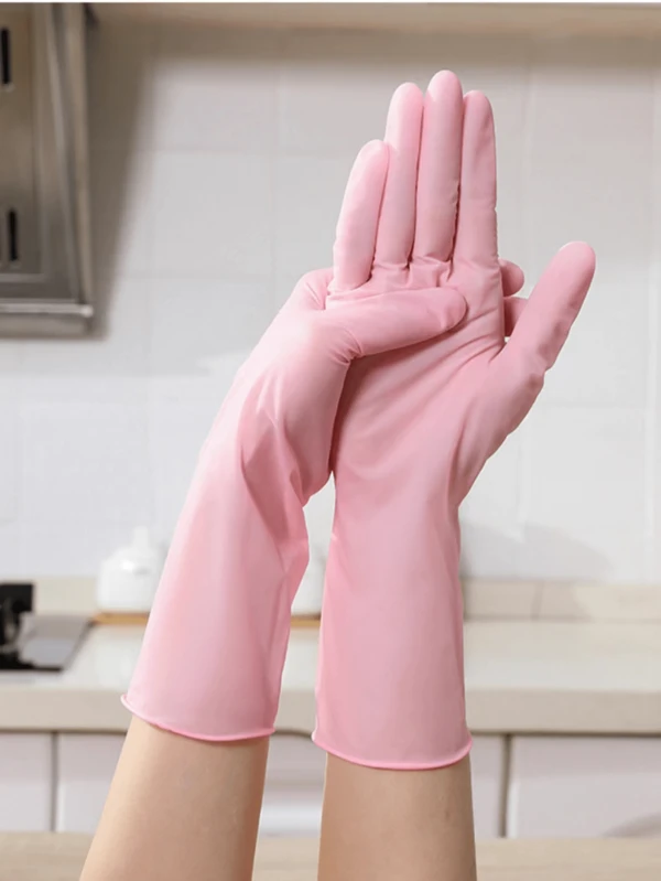 20pcs Thickened & Lengthened Durable Dishwashing Gloves 12 Inch Pink/White Nitrile Household Cleaning Gloves,Kitchen,Bathroom,Home,Household Suppliers Pink