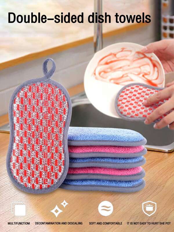 3pcs Double-Sided Sponge Cleaning Cloth, Microfiber Surface And Polyester Surface Material, With Hanging Rope, Home Cleaning, Tableware Cleaning, Foaming Rich, Strong Oil Absorption, Durable Magic Cloth, Suitable For Home Multi-Purpose Cleaning,Kitchen,Bathroom,Home,Household Suppliers Multicolor