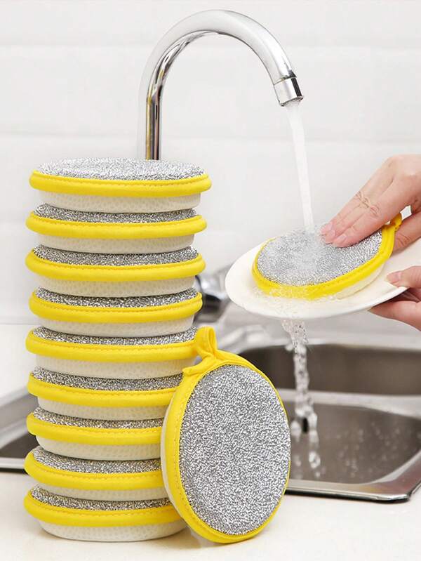 12pcs Double-Sided Cleaning Sponges For Household Kitchen, Thick, Durable, Oil-Resistant And Stain-Resistant Scrubbing Pads, Pot Cleaning Wonders, Non-Stick Oil Cleaning Cloths, Round Sponge Scouring Pads,Kitchen,Bathroom,Home,Household Suppliers Multicolor