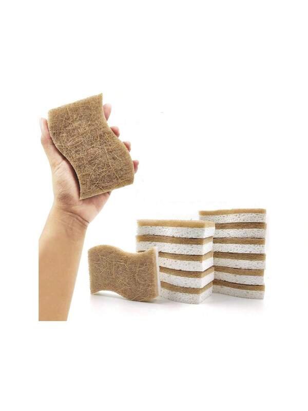 12pcs Natural Kitchen Sponge - & Compostable Cellulose And Coconut Dishwashing Scrubber Sponge,Kitchen,Bathroom,Home,Household Supplies Multicolor