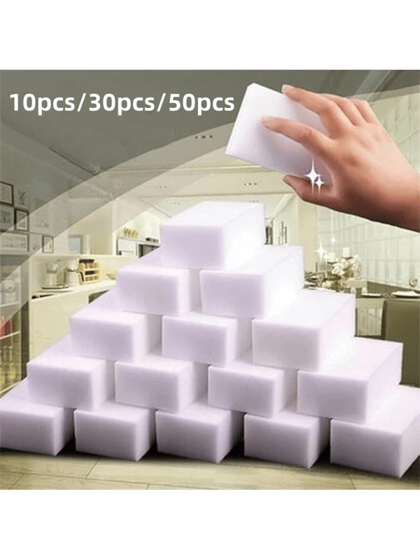 10/30/50pcs, Magic Sponge Eraser, Foam Cleaning Pad, Multifunctional Household Cleaning Sponge, Kitchen Dishwashing Sponge, Suitable For Furniture, Bathroom, Bathtub, Sink, Floor, Floor, Wall, Cleaning Supplies, Household Gadgets, Ready For School,Kitchen,Bathroom,Home,Household Suppliers White