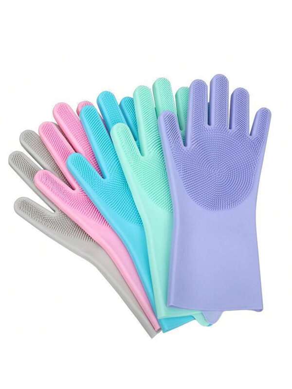 1 Pair Silicone Dishwashing Gloves, Pet Grooming Rubber Wash Gloves, Sponge Cleaning Brush For Household, Cars, Dogs,Kitchen,Bathroom,Home,Household Supplies Multicolor