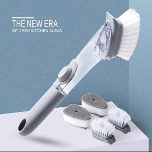 3 Piece Set Of (1pc Handle + 1pc Brush Head + 1pc Sponge Pot Wash Brush), Cleaning Brush, Sink Brush, Multifunctional Cleaning Brush, Manual Cleaning Brush, Dishwashing Brush, Sink And Stove Cleaning Brush With Soap Dispenser, Kitchen Supplies,Kitchen,Bathroom,Home,Household Suppliers Grey