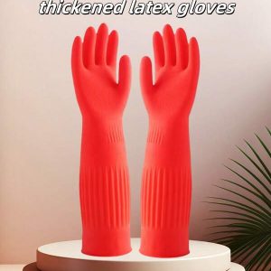 4pcs  15 In Long Latex Gloves Thickened And Lengthened, Suitable For Kitchen Dishwashing, Home Cleaning, Car Washing, Hotel Cleaning, Etc Red