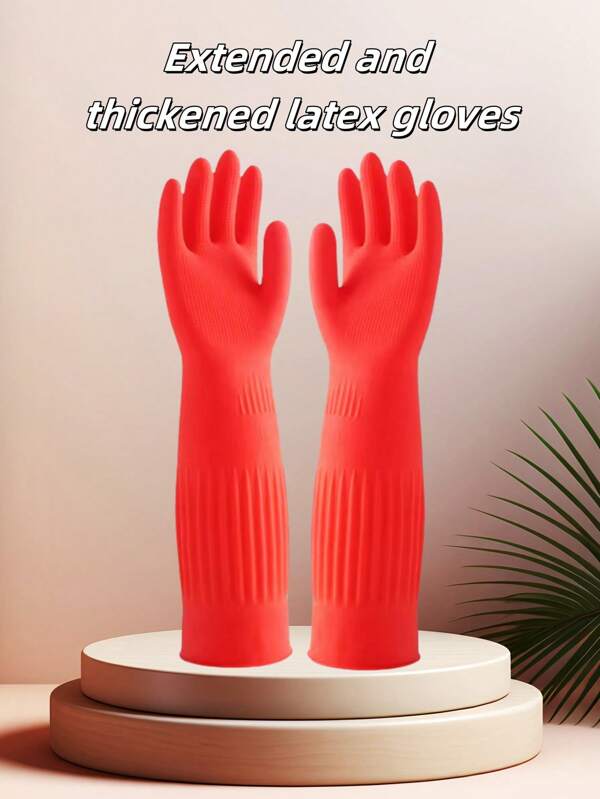 4pcs  15 In Long Latex Gloves Thickened And Lengthened, Suitable For Kitchen Dishwashing, Home Cleaning, Car Washing, Hotel Cleaning, Etc Red