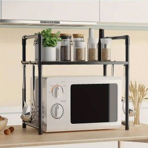 A Multilevel Kitchen Storage Household Storage Rack Multifunctional Cutlery Seasoning Kitchenware Storage Rack Black