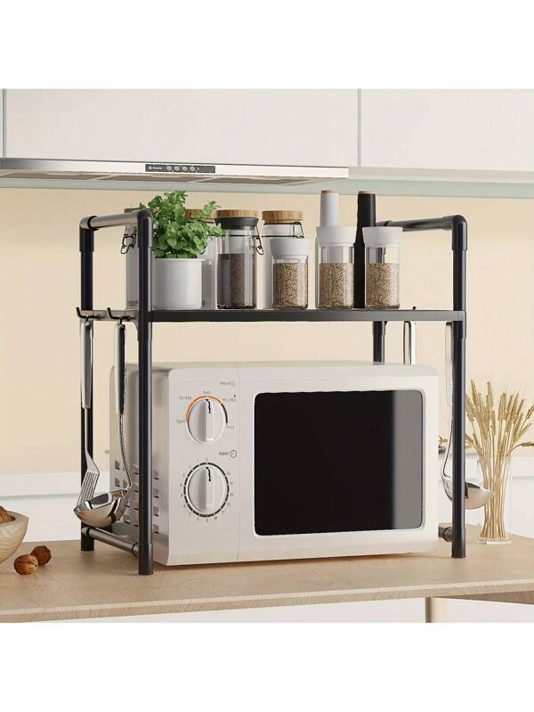 A Multilevel Kitchen Storage Household Storage Rack Multifunctional Cutlery Seasoning Kitchenware Storage Rack Black