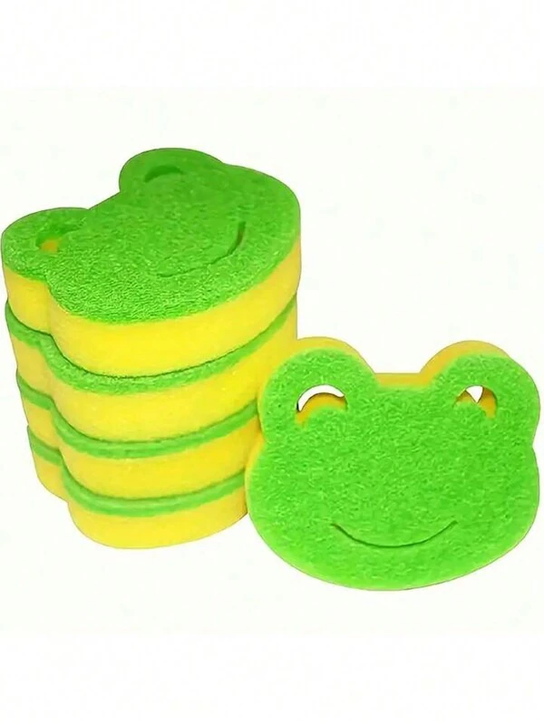 5pcs/Set Cartoon Frog Sponge Dishwash Cloth Composite Sponge Dish Washing Pad Multicolor