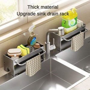 1pc Sink Drying Rack Floor Standing Countertop Faucet Water Basin Sponge Steel Wool Holder Kitchen Storage Organizer Multicolor