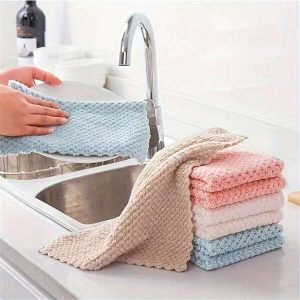 10pcs Kitchen Cleaning Cloth - Non-Stick, Non-Linting, Pineapple Pattern Absorbent Towel, Non-Shedding, Oil-Resistant Dishcloth, Superior Cleaning Performance Multicolor