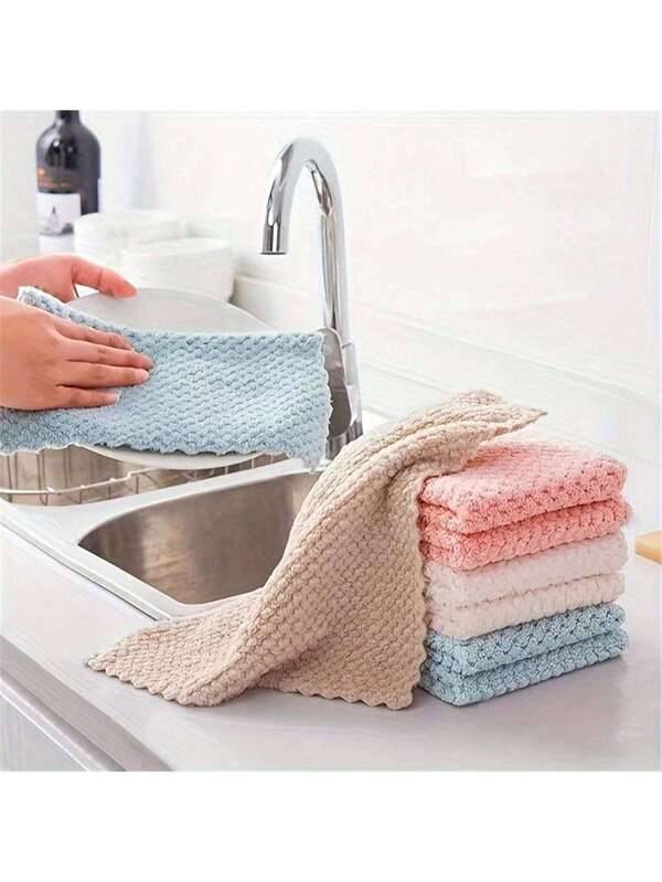 10pcs Kitchen Cleaning Cloth - Non-Stick, Non-Linting, Pineapple Pattern Absorbent Towel, Non-Shedding, Oil-Resistant Dishcloth, Superior Cleaning Performance Multicolor