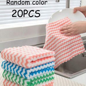 20pcs/Pack Household Wavy Dishcloths, Thickened Coral Fleece, Non-Stick Oil, Slouchy Cleaning Cloth, Kitchen Dishwashing Rags, Random Single Style Multicolor