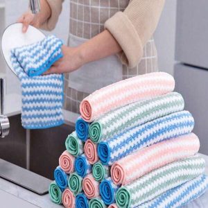 10pcs/Pack Coral Fleece Dishcloths, Thick Absorbent Kitchen Cleaning Cloths, Non-Stick Oil Fiber Dishwashing Cloths (Random Color) Multicolor