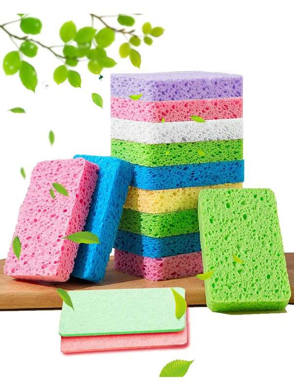 12pcs Kitchen Sponges Compressed Cellulose Sponges Non-Scratch Natural Dish Sponge For Kitchen Bathroom Cars,Kitchen,Bathroom,Home,Household Supplies Multicolor